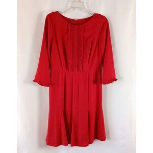 Talbots Petites Red Fit & Flare Dress Ruffle Accents Size 6P Lined
